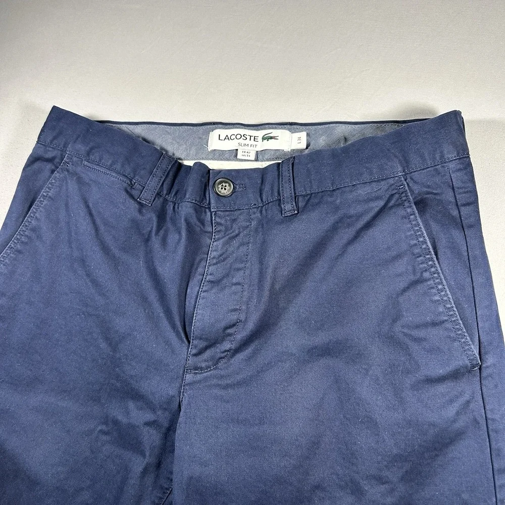 Mens Lacoste Slim Fit Chino Pants Blue‎ Stretch Preppy Golf Designer Soft 33x34